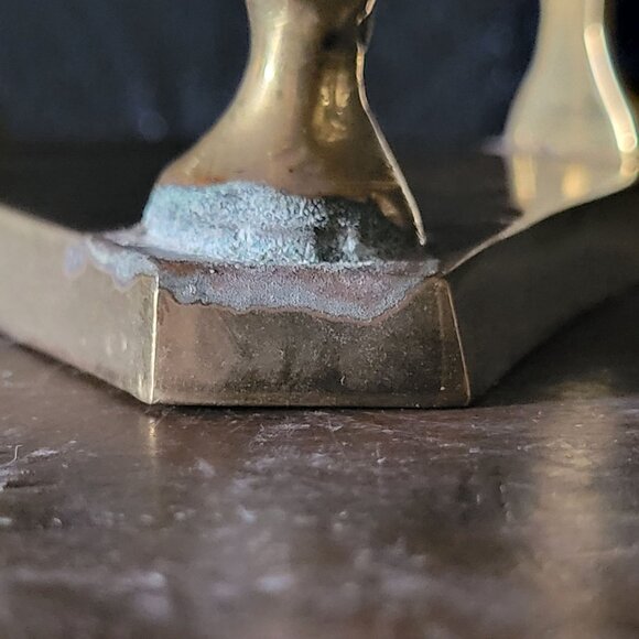 Vtg Brass Ram Head and Hoof Stand w/ Black & White Marble Sphere, Dark Academia - Picture 7 of 8